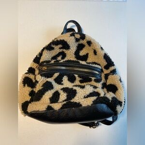 Mudd Sherpa fleece furry Mini Backpack Cheetah animal leopard faux leather 10x11